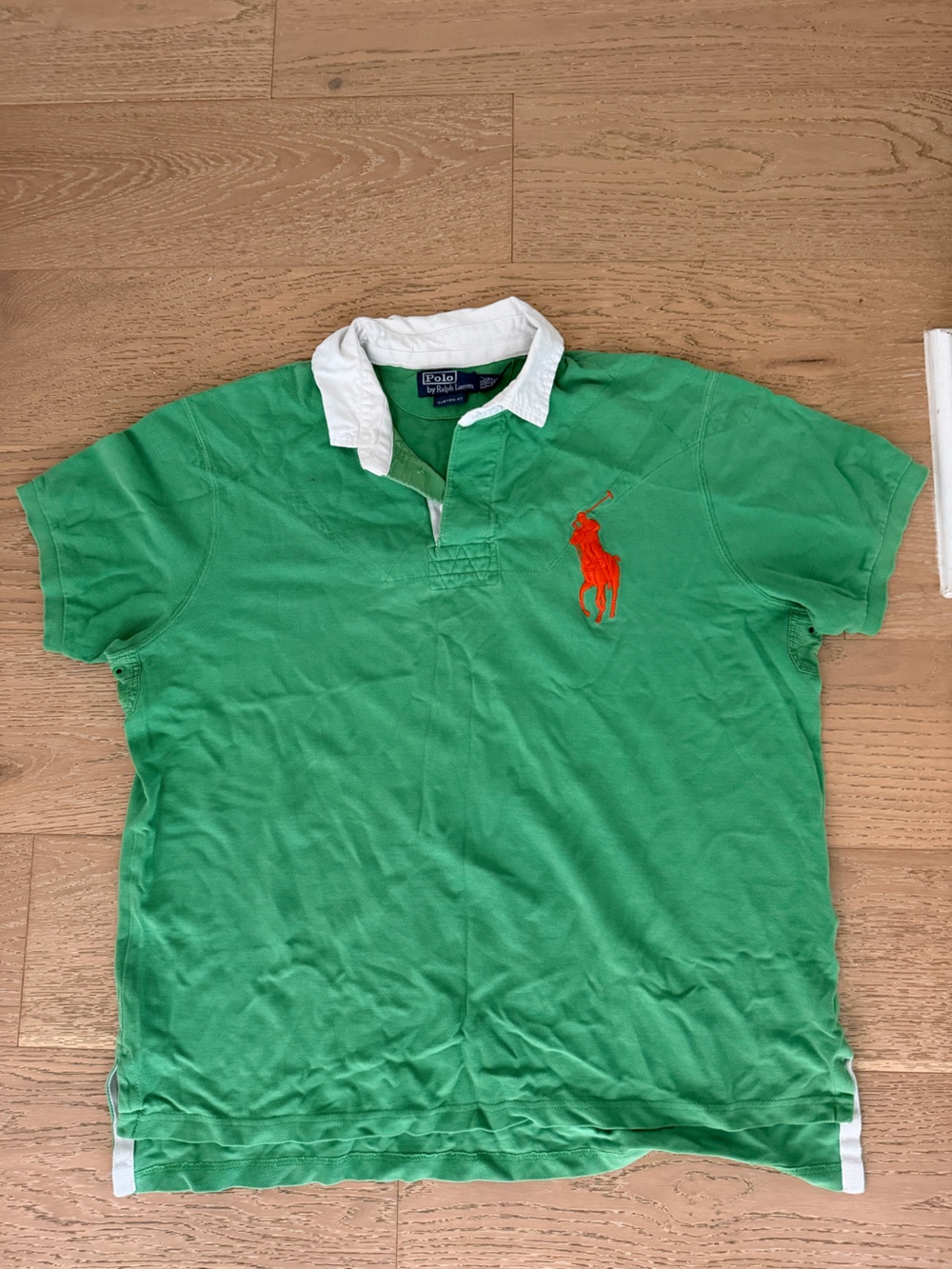Ralph Lauren Green Polo with White Collar and Orange Pony